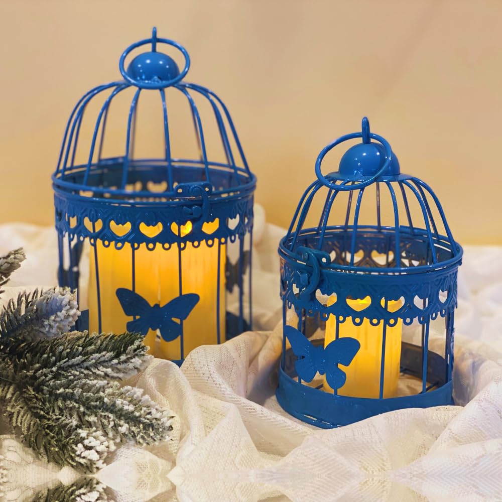 Amazon.com: Set of 2 Blue Butterfly Hanging Birdcage Candle